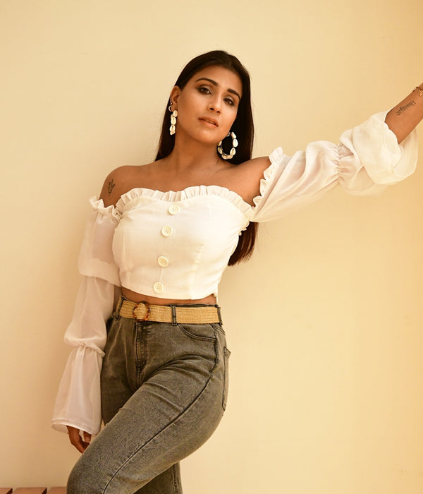 White Off Shoulder Crop Top