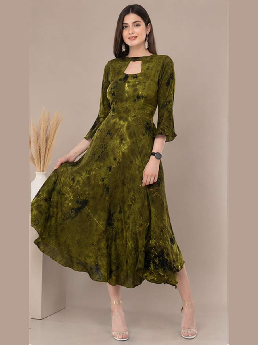Green Tie Dye Flare Kurti