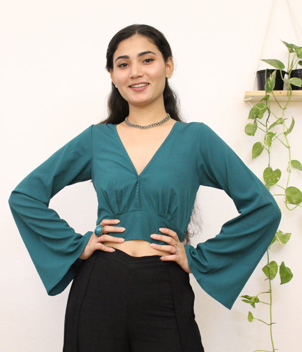 Green Plunging Neck Crop Top