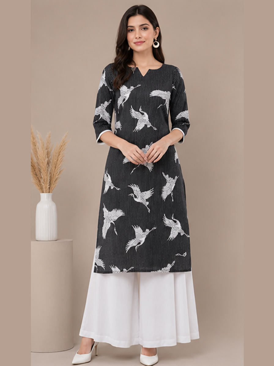 Grey Kantha Embroidered Cotton Kurti
