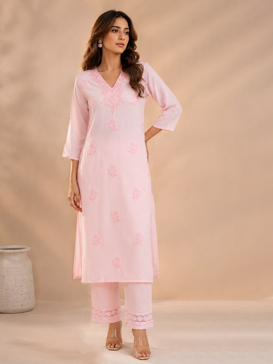 Pink Chikankari Kurta Set