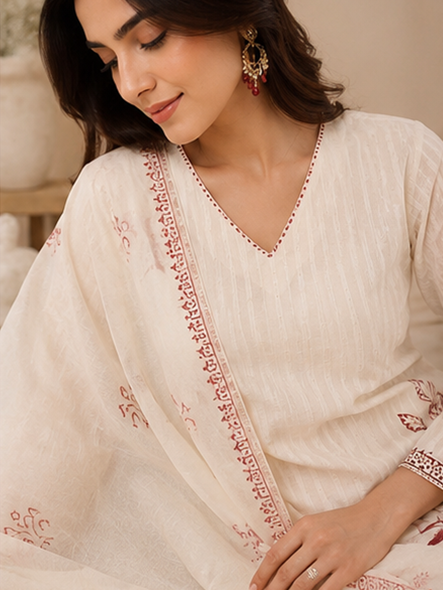 Maroon Block Print Cotton Suit Set