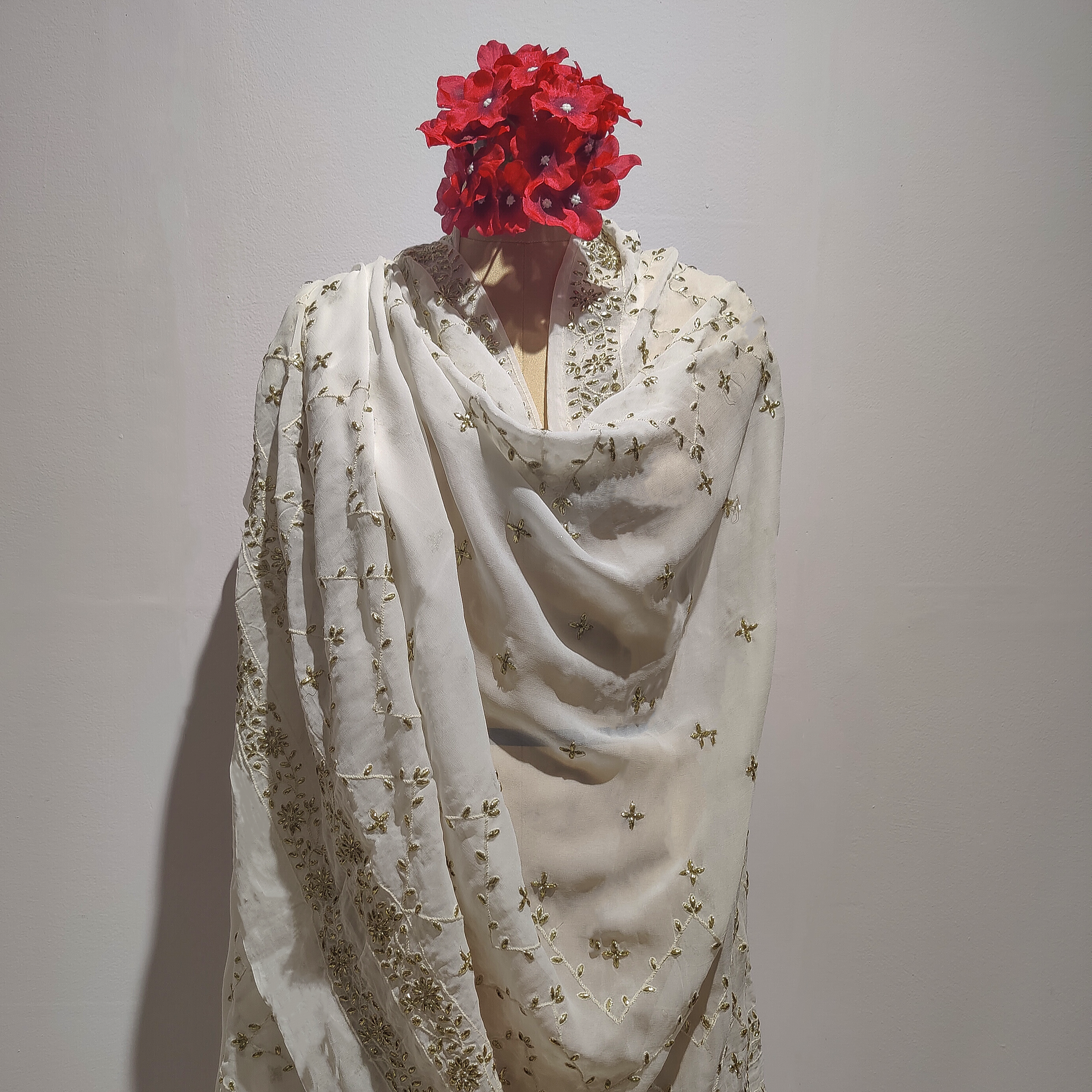 Gold Embroidered Georgette Dyeable Dupatta