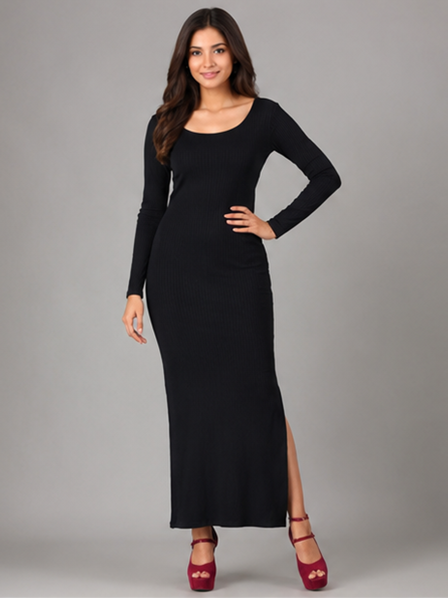 Black Bodycon Rib Dress