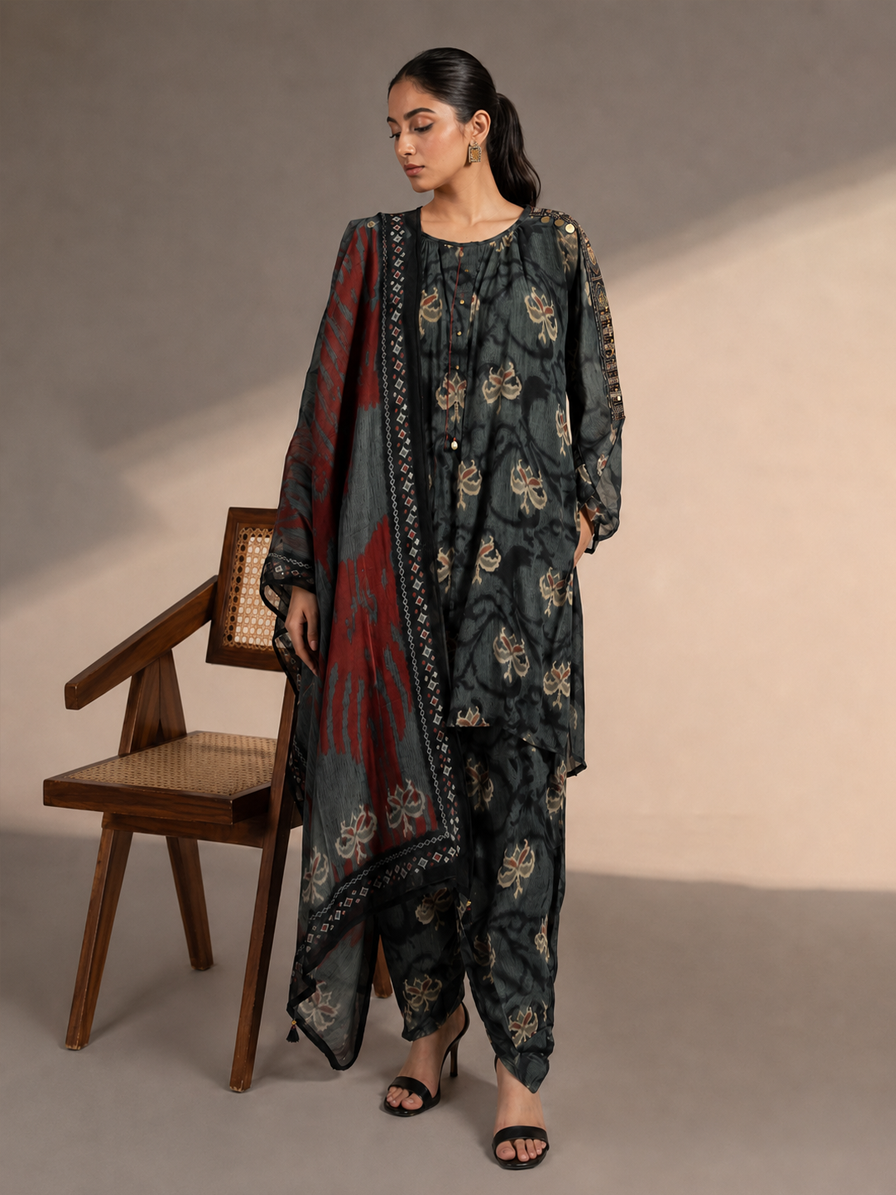 Charcoal Grey Floral Suit Set