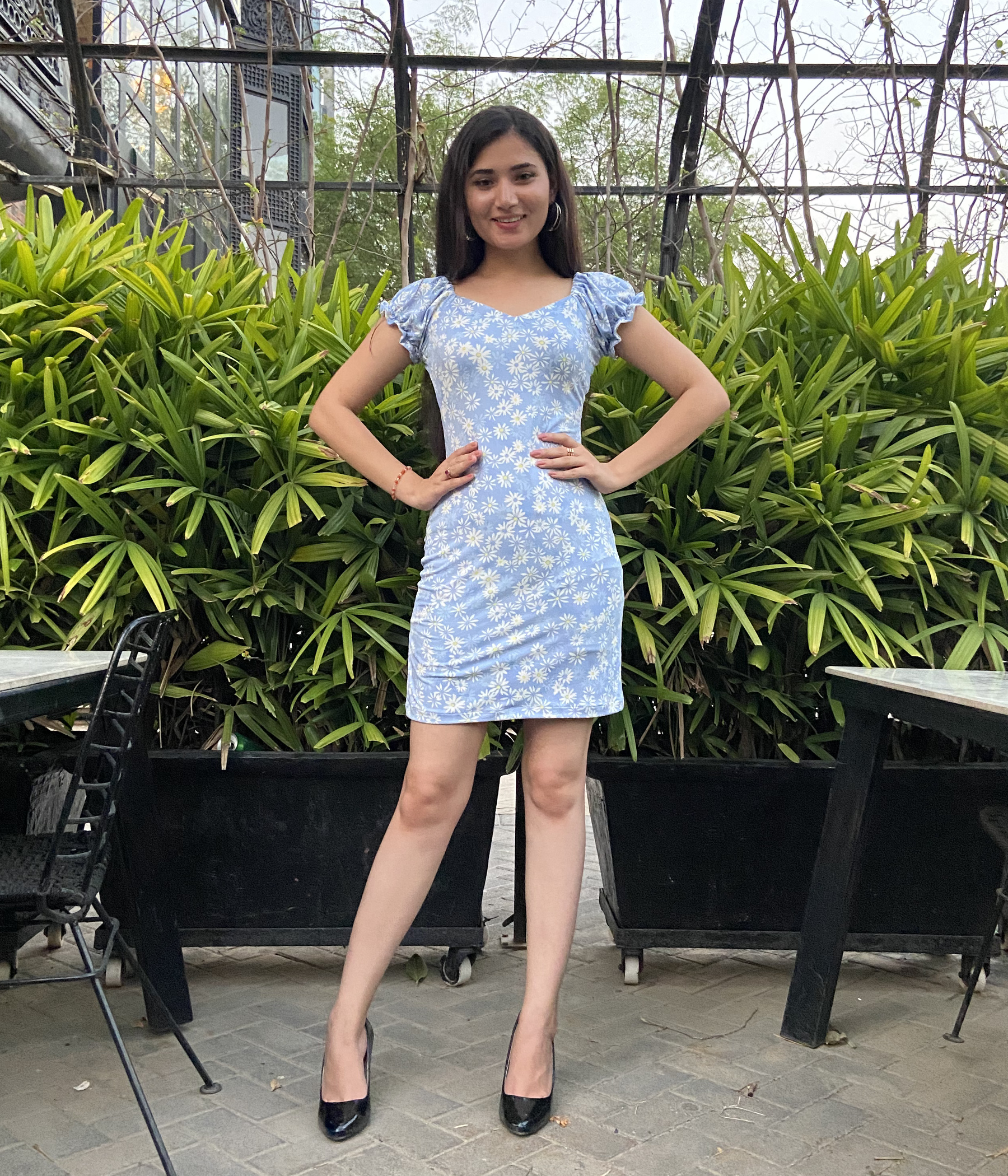 Blue Floral Bodycon Dress