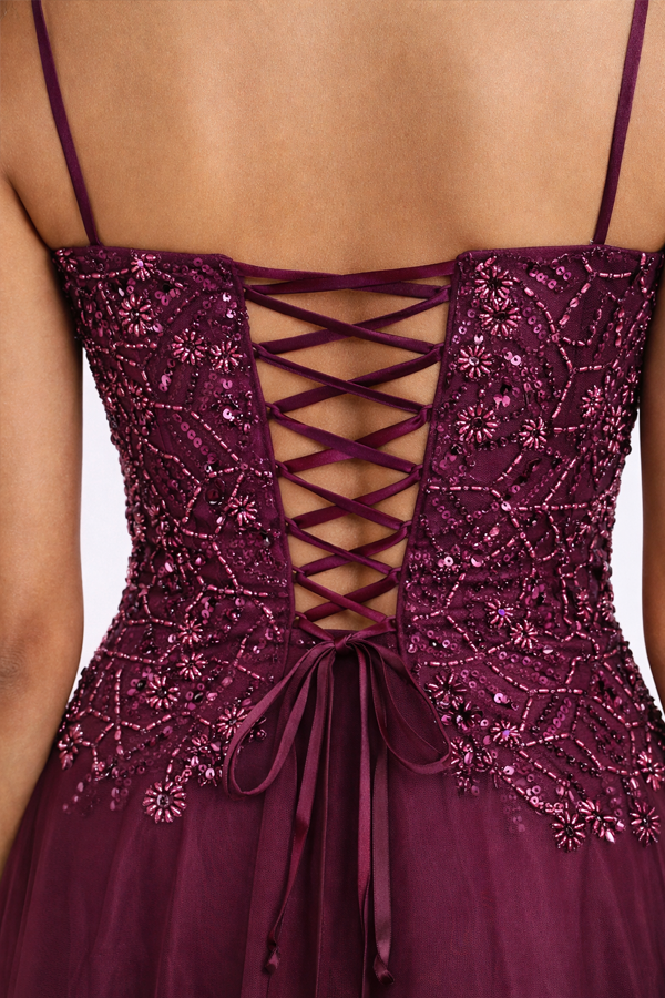 Wine Floral Corset Dress