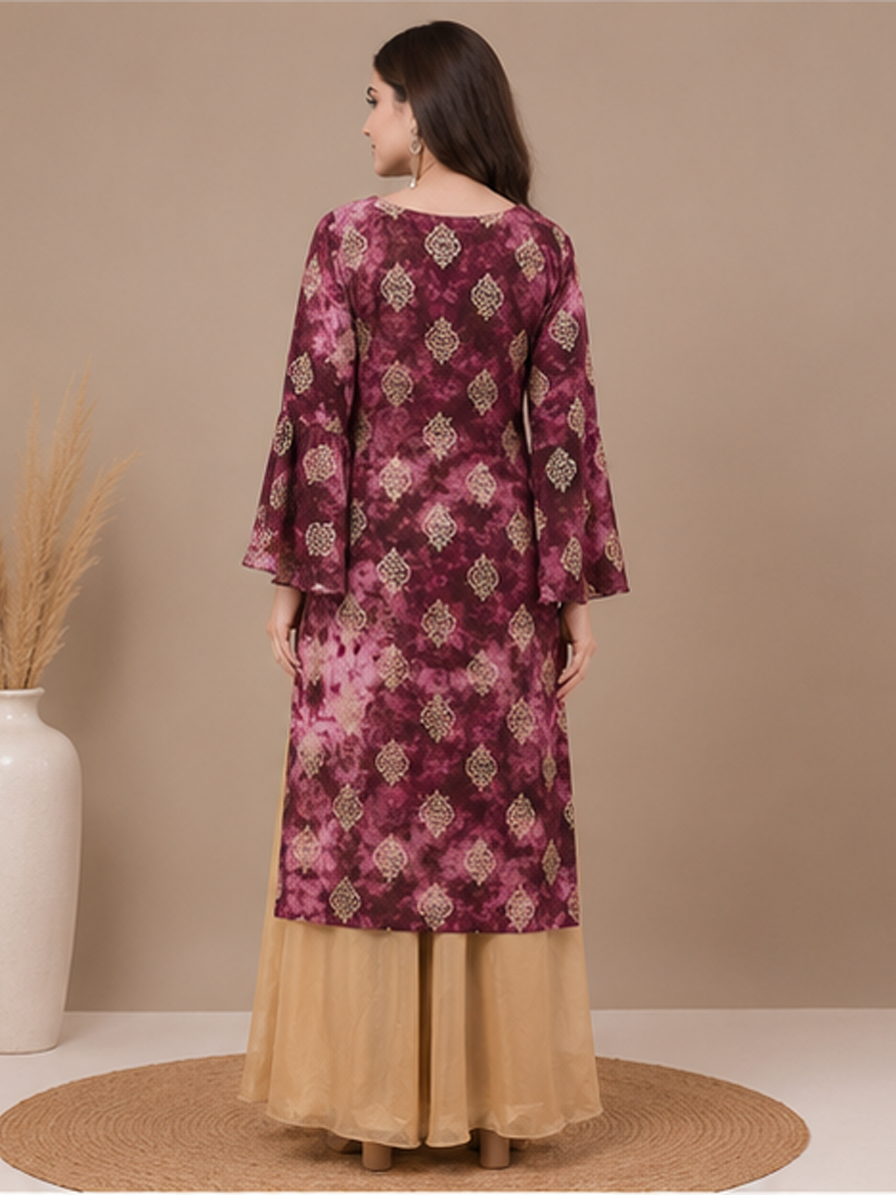 Tie-Dye Foil Print Straight Kurti
