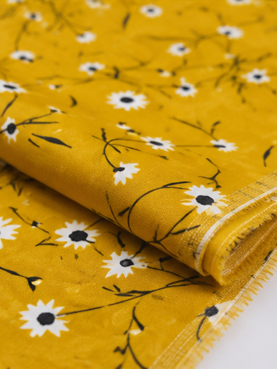 Mustard Floral Crepe Fabric