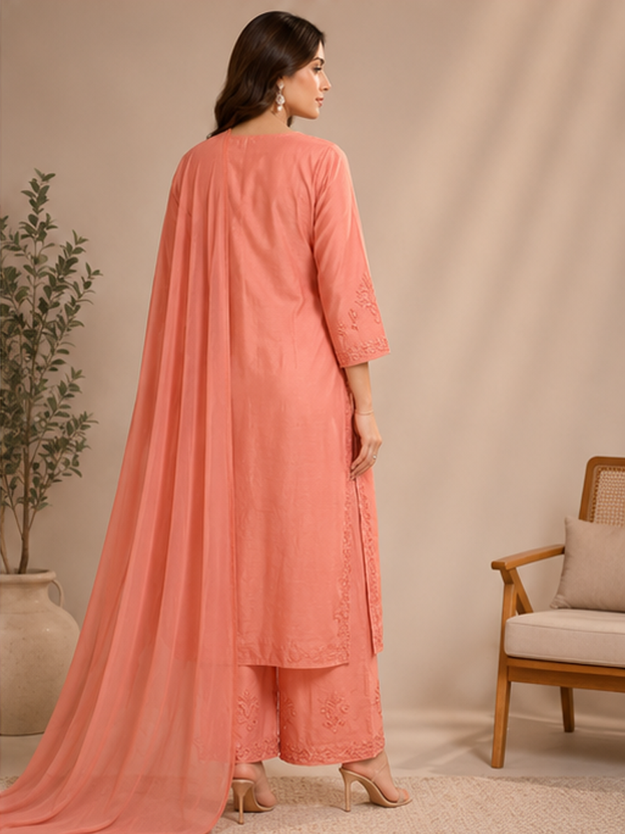 Peach Chikankari Suit Set