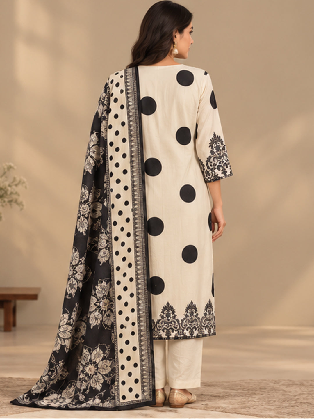 White and Black Crepe Suit Set