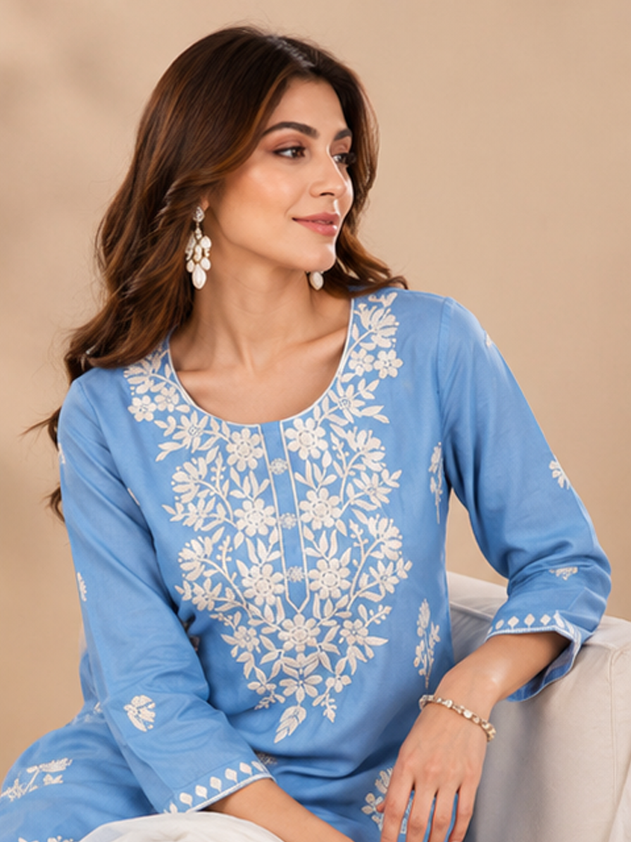Blue-White Chikankari Kurta