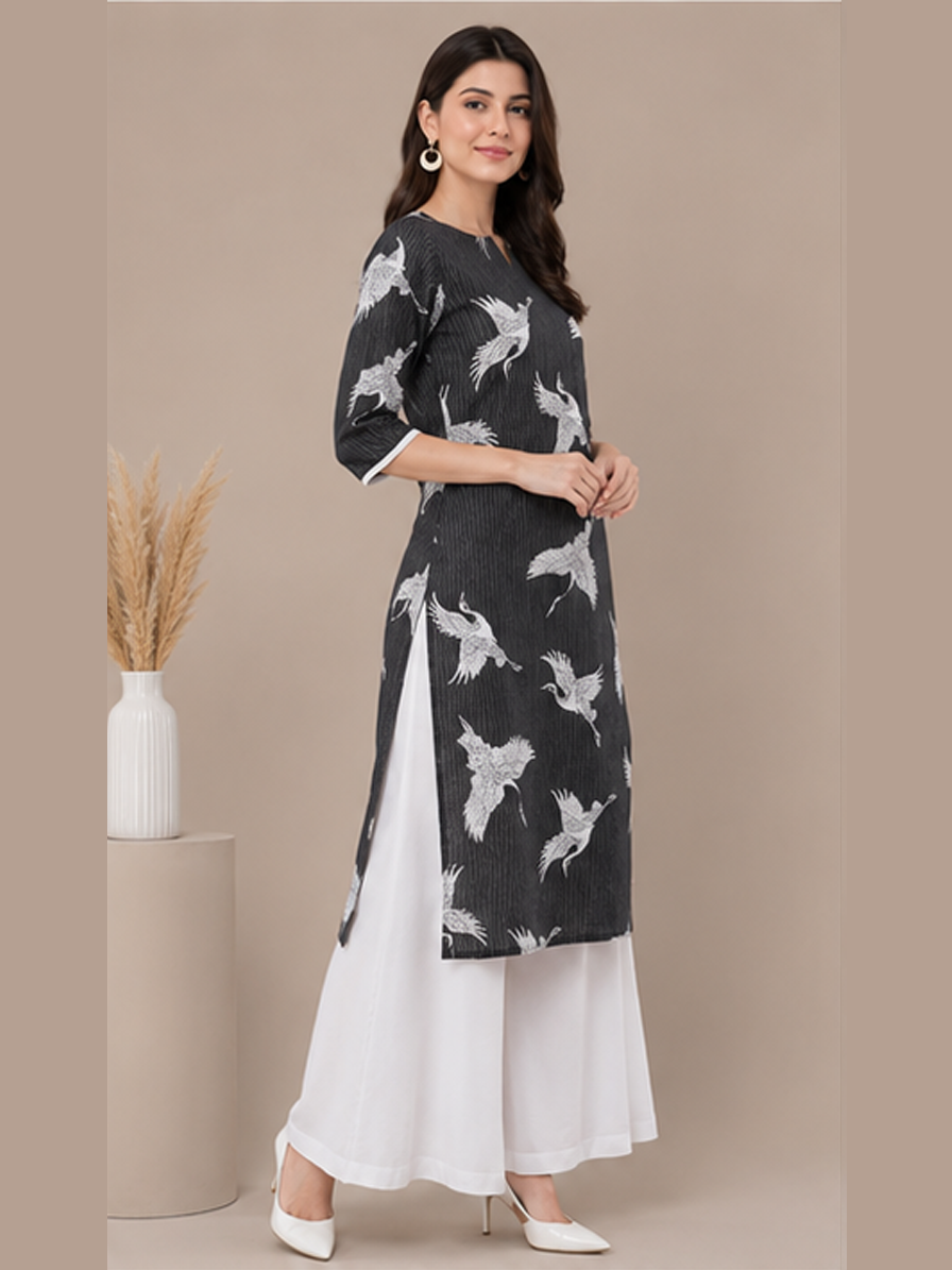 Grey Kantha Embroidered Cotton Kurti