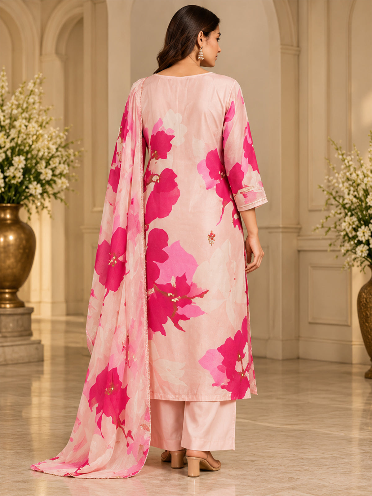 Pink Crepe Embroidered Kurat Set