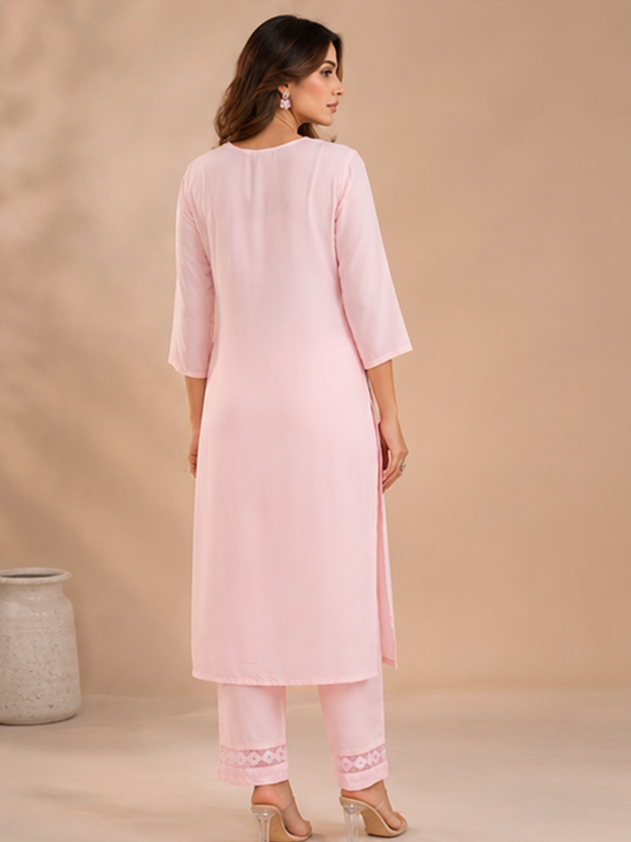Pink Chikankari Kurta Set