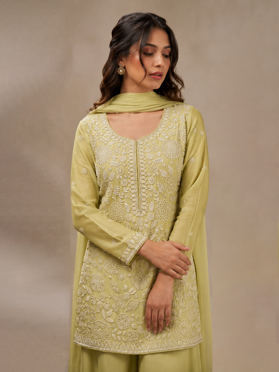 Green Chinon Sharara Set