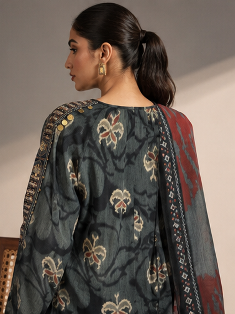 Charcoal Grey Floral Suit Set