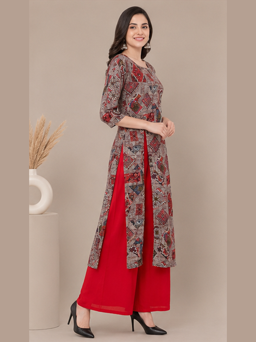 Grey Printed A-line Kurti