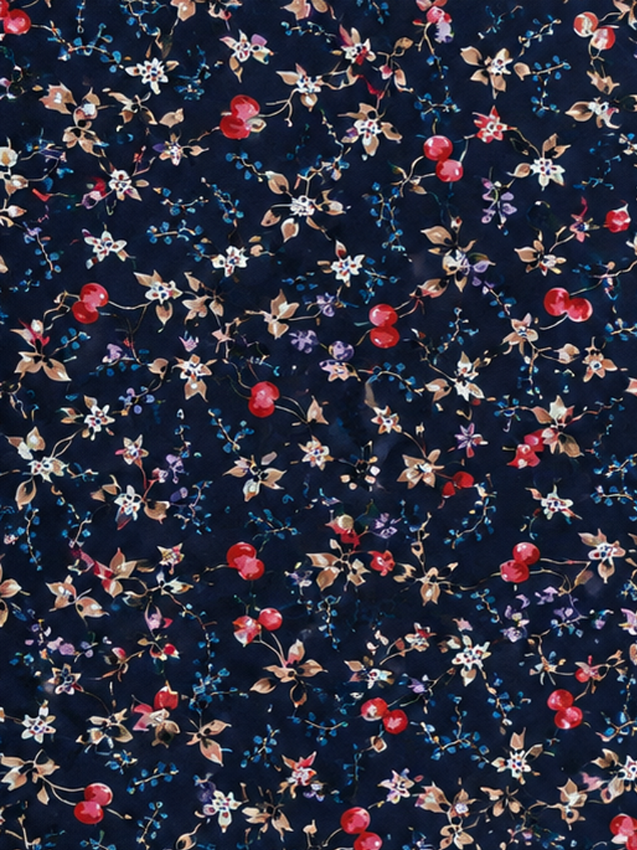 Navy Floral Print Crepe Fabric