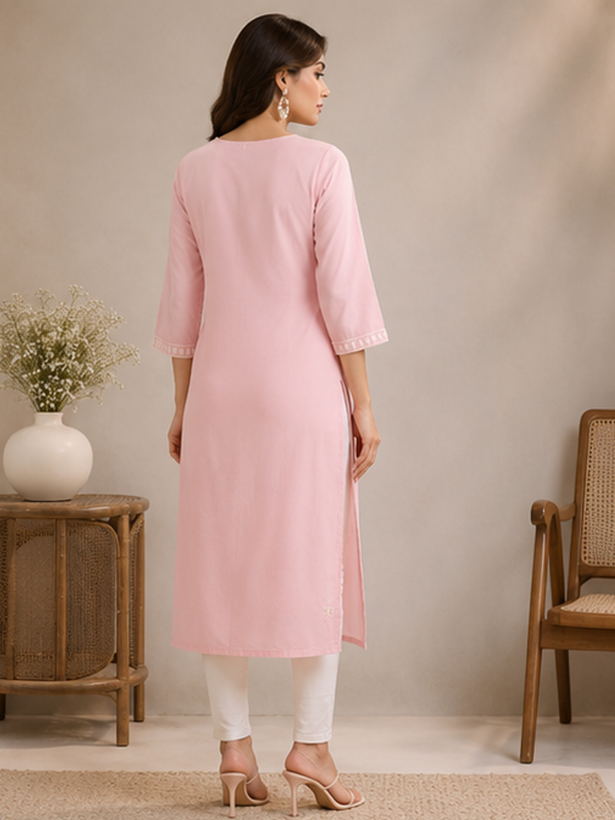 Pink-White Chikankari Kurta