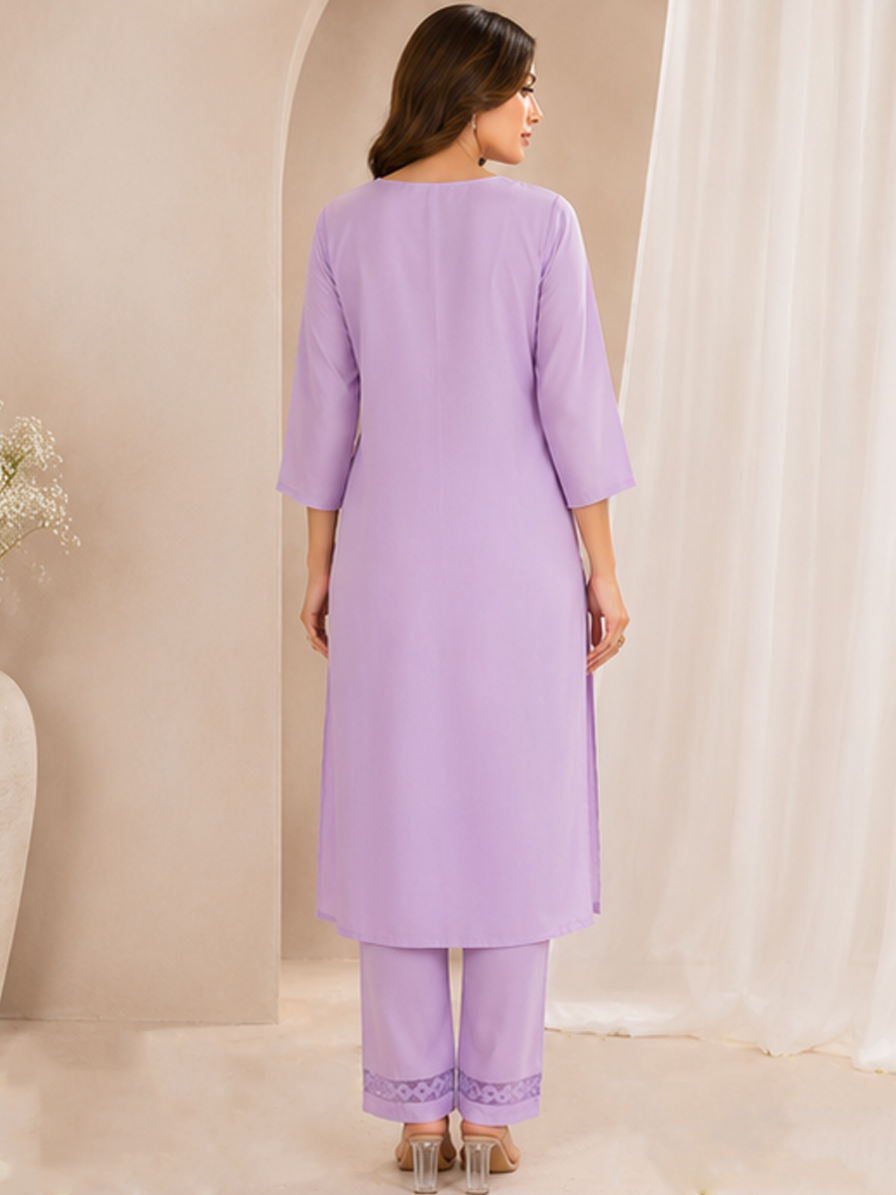 Purple Chikankari Kurta Set