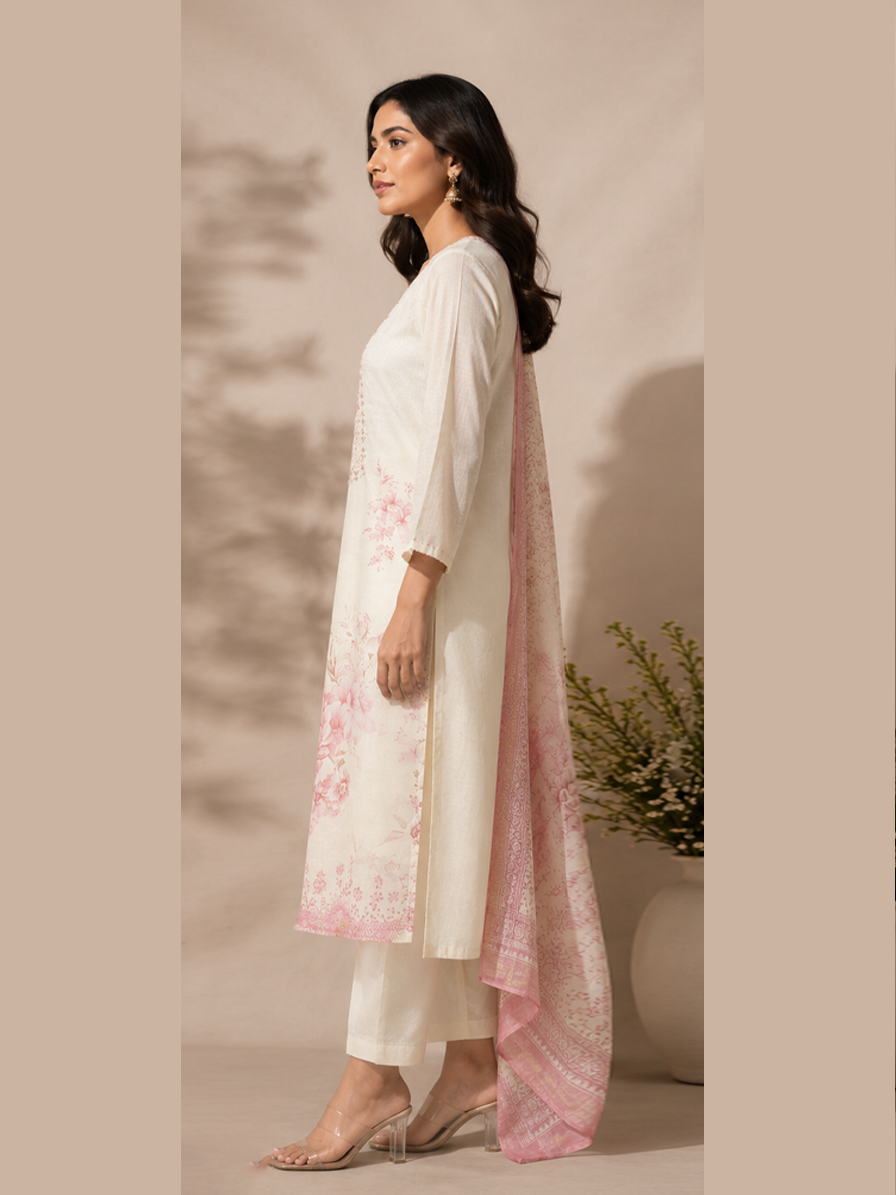 White Floral Suit Set