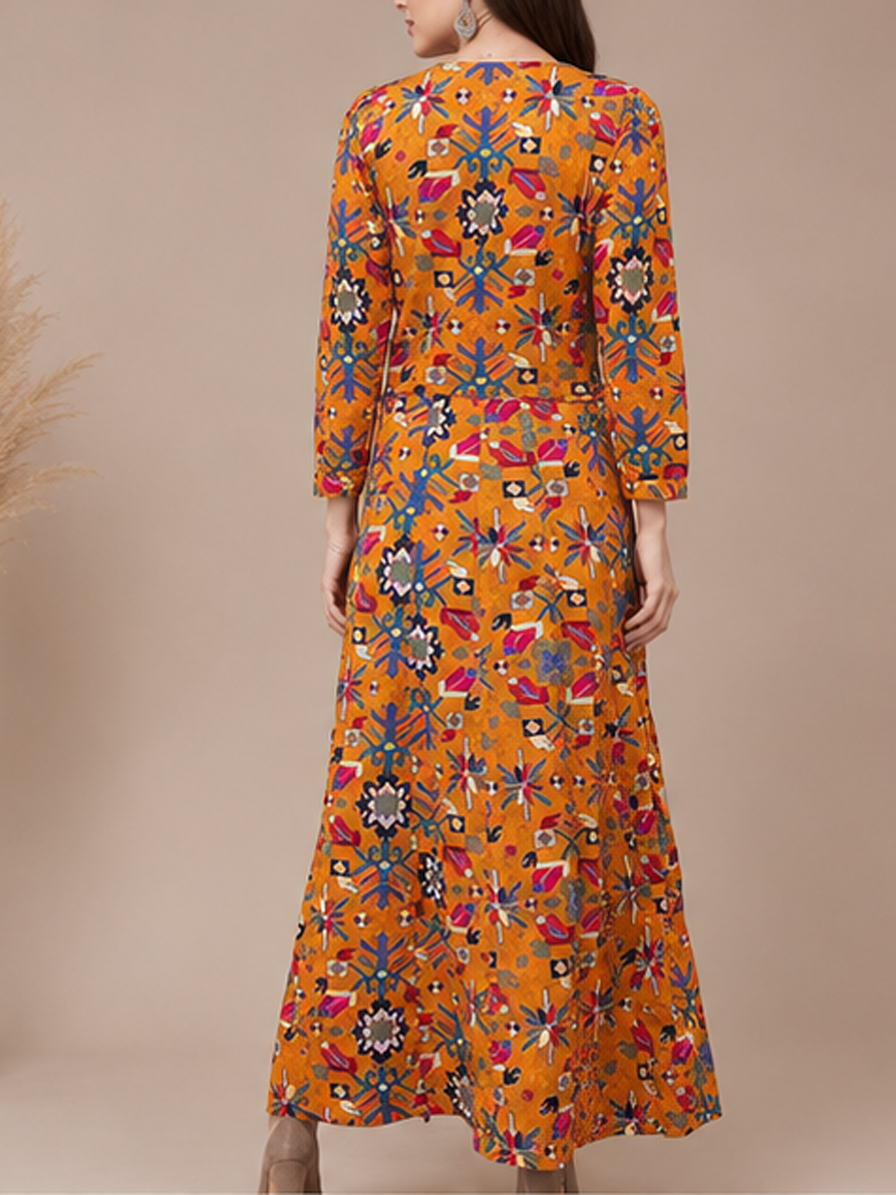 Mustard Printed Anarkali Kurti