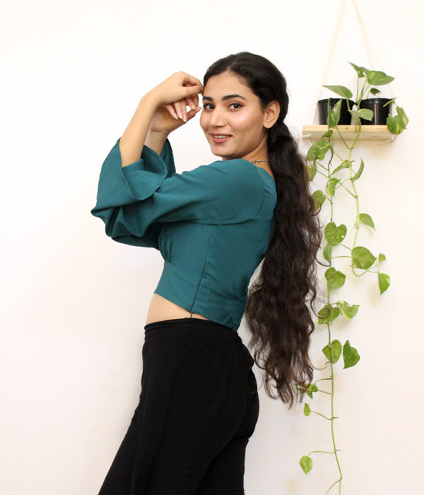 Green Plunging Neck Crop Top