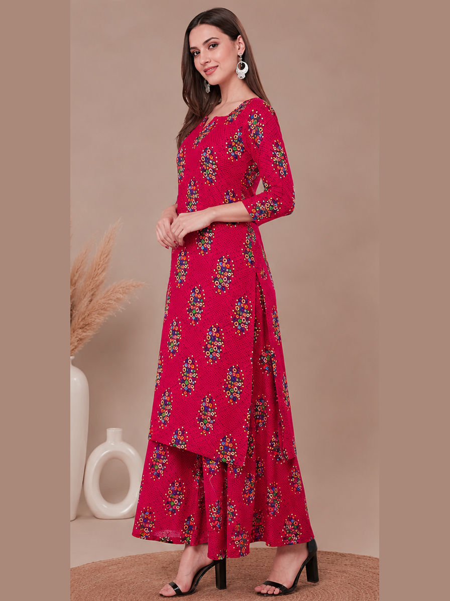 Pink Cotton Straight Kurta and Palazzo Set