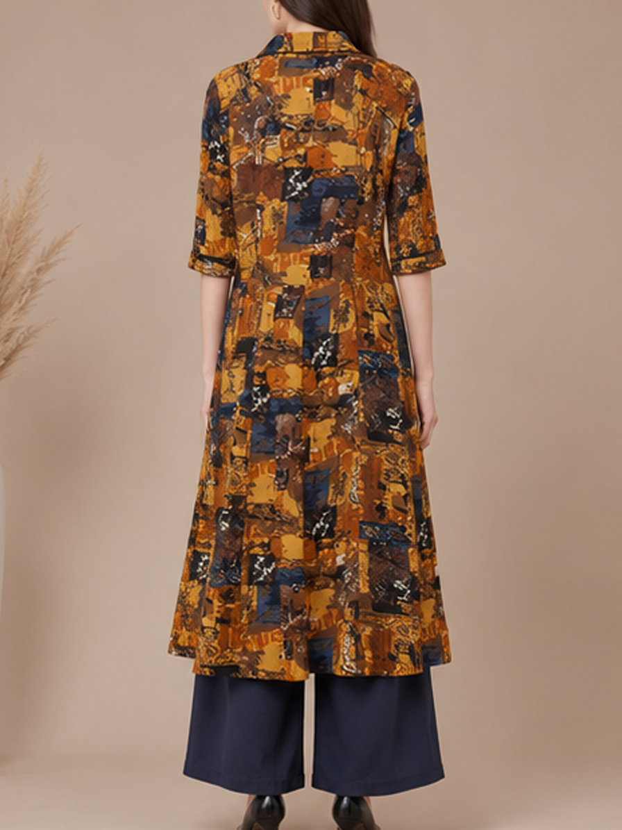 Mustard Printed Anarkali Style Kurti