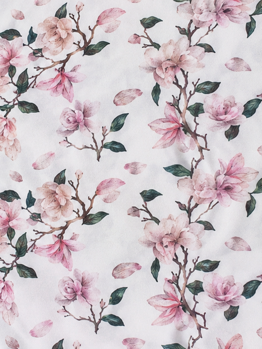 White Floral Print Crepe Fabric