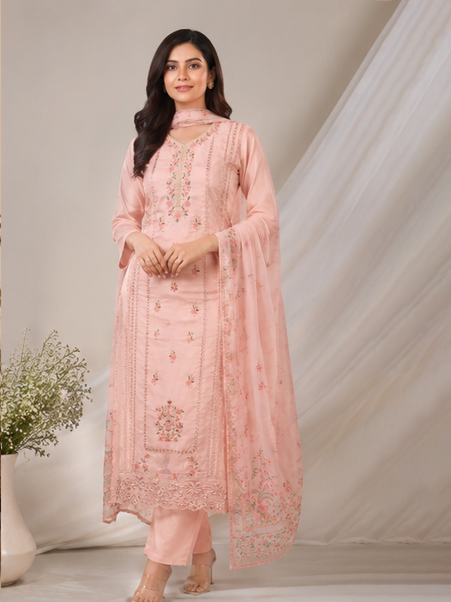 Pink Embroidered Suit Set