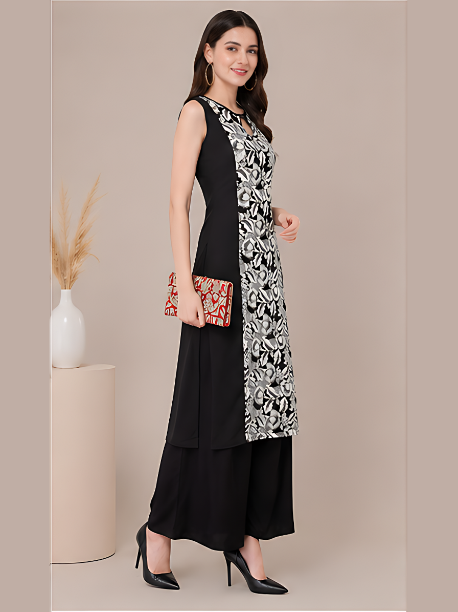 Floral Print Crepe Kurti