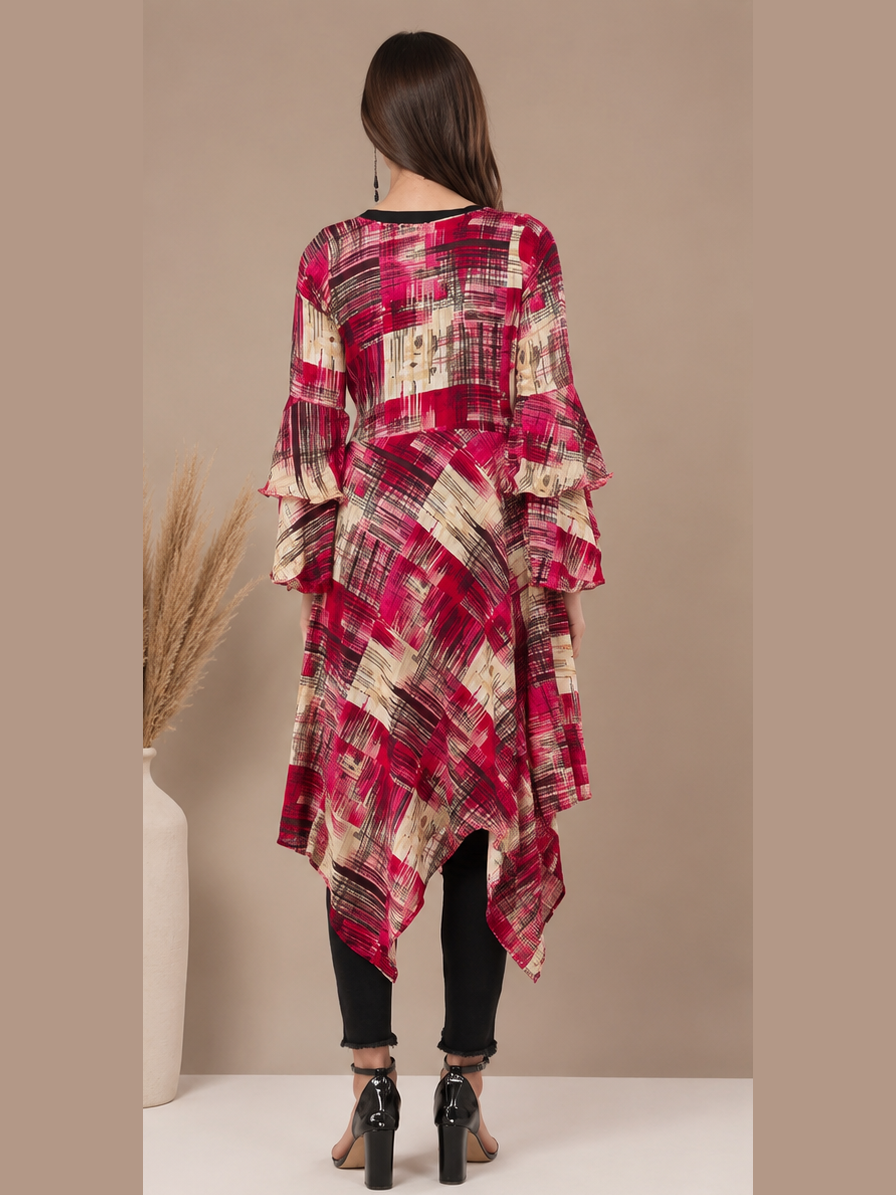 Pink Printed Flare Shrug