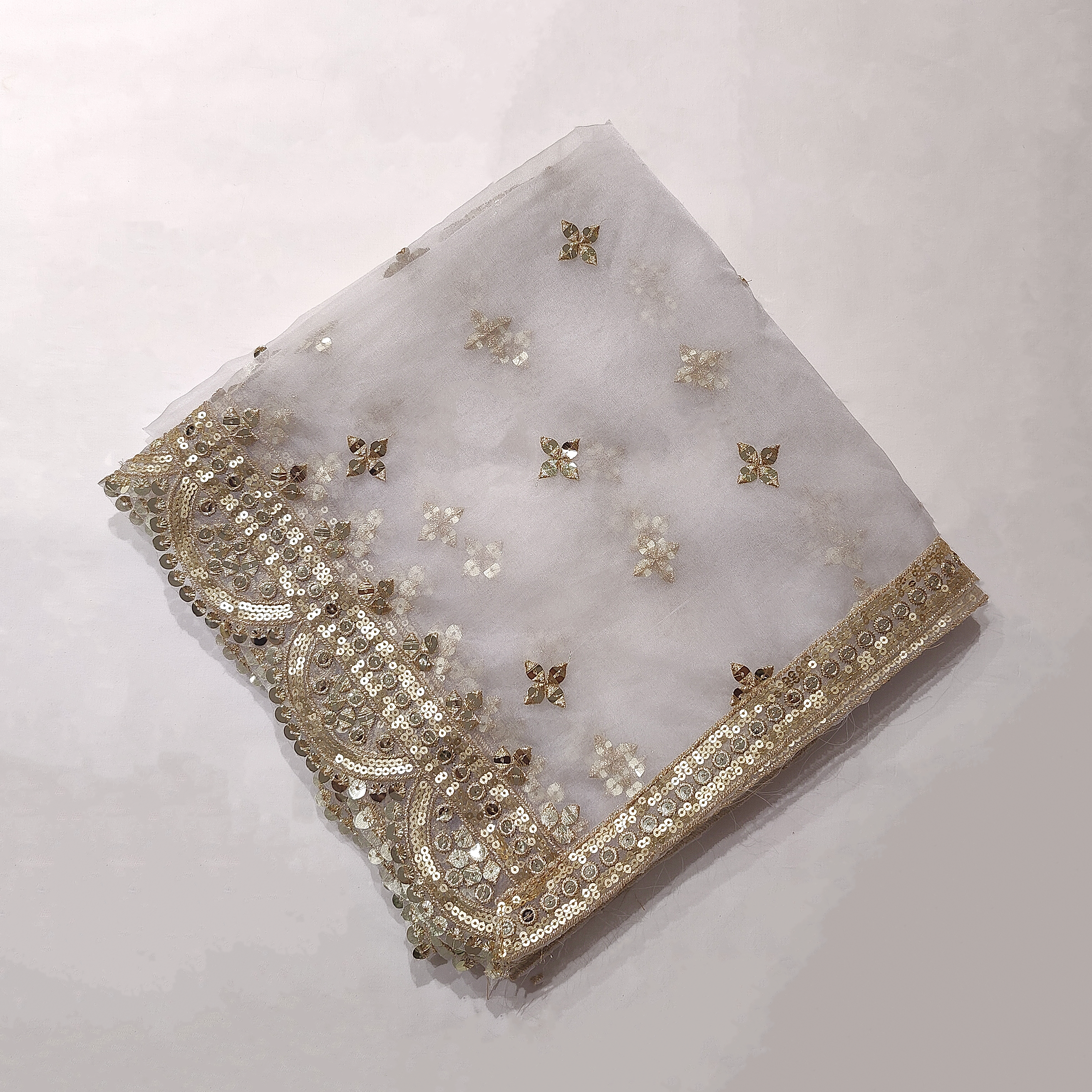 Gold Embroidered Organza Dyeable Dupatta