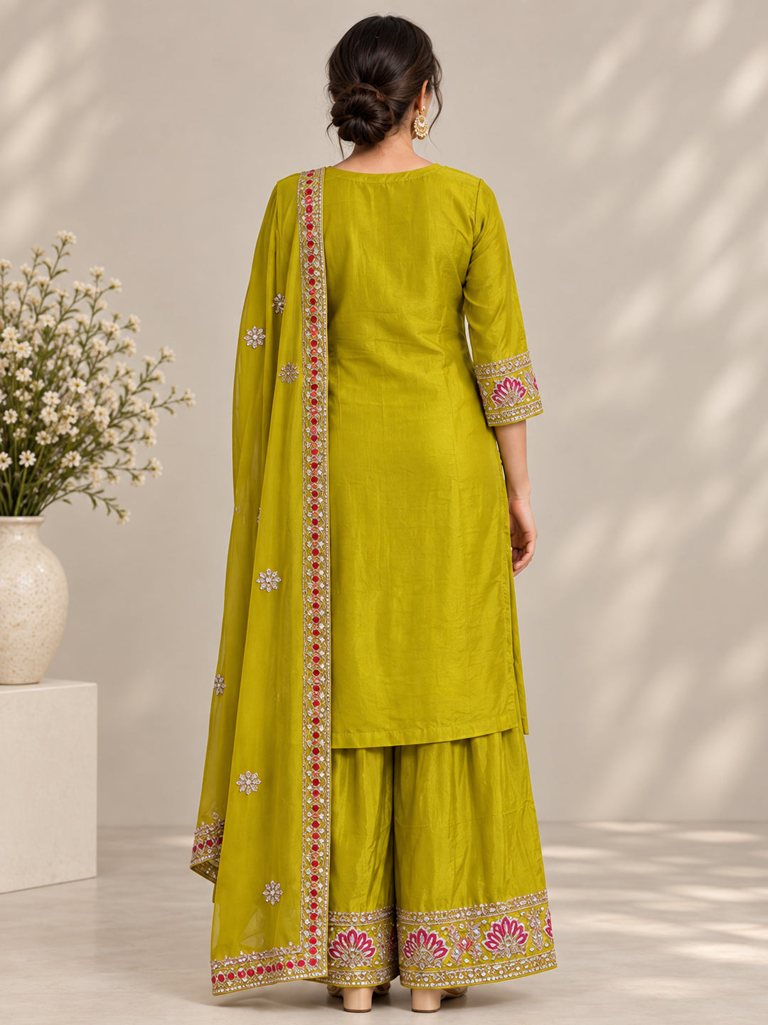 Yellow Embroidered Sharara Set