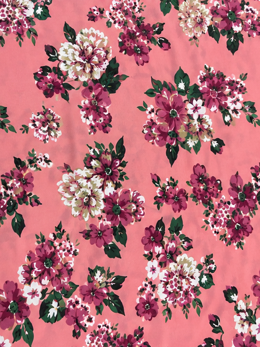 Peach Floral Print Crepe Fabric
