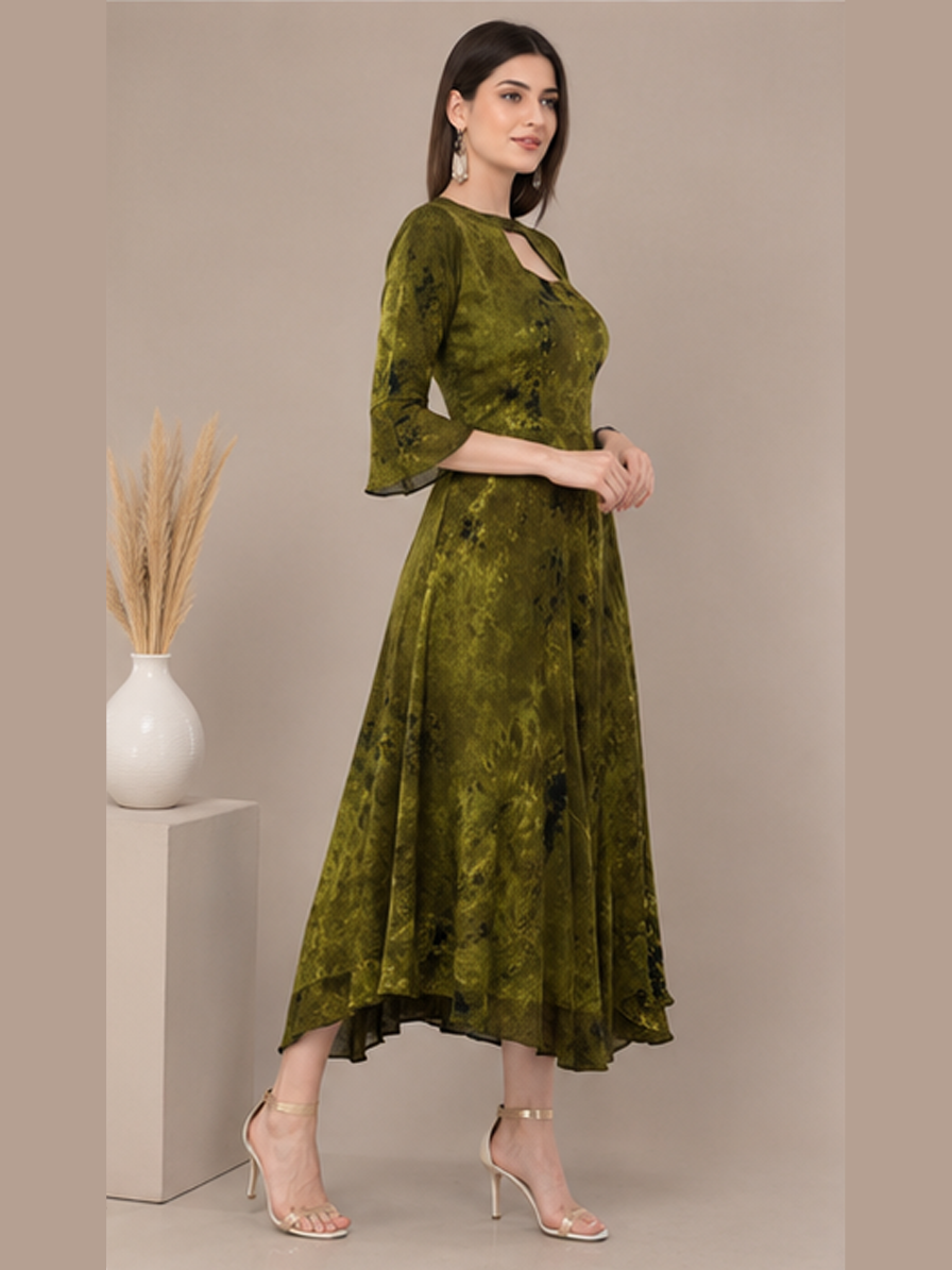 Green Tie Dye Flare Kurti