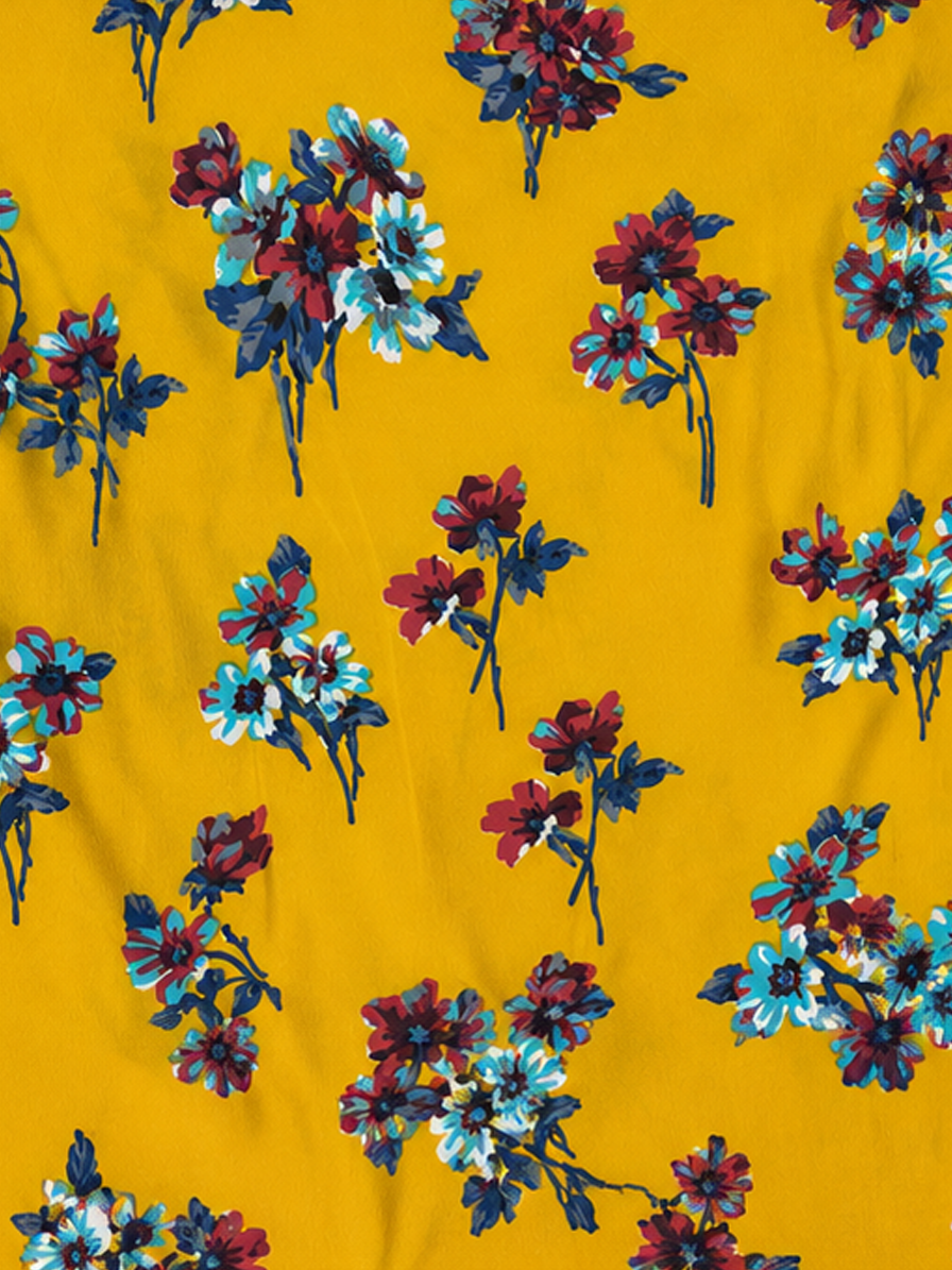 Mustard Floral Textured Crepe Fabric