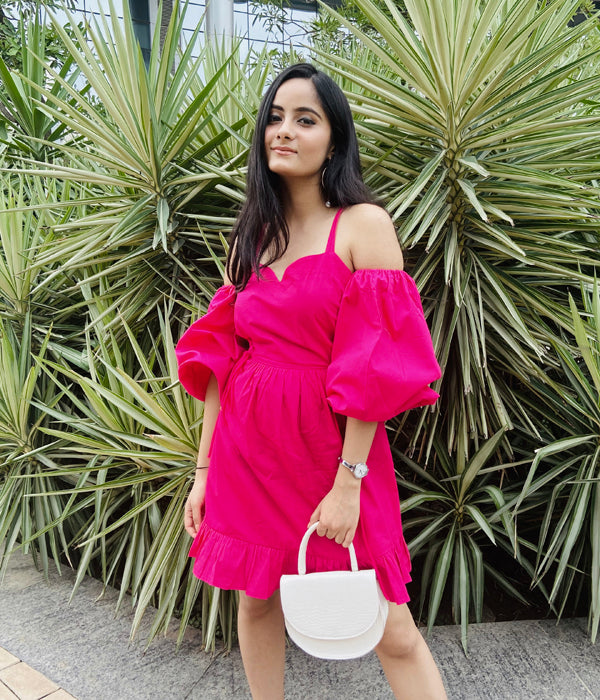Hot Pink Waist Cut-Out Dress