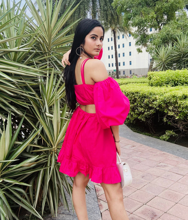 Hot Pink Waist Cut-Out Dress