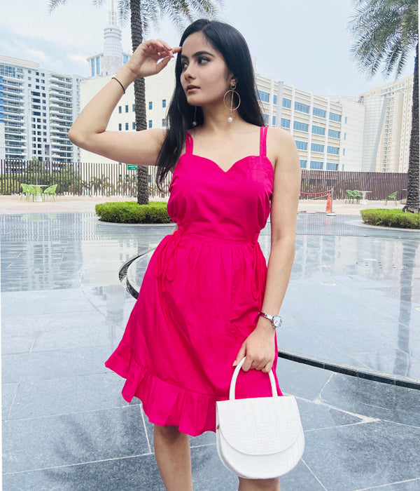 Hot Pink Waist Cut-Out Dress