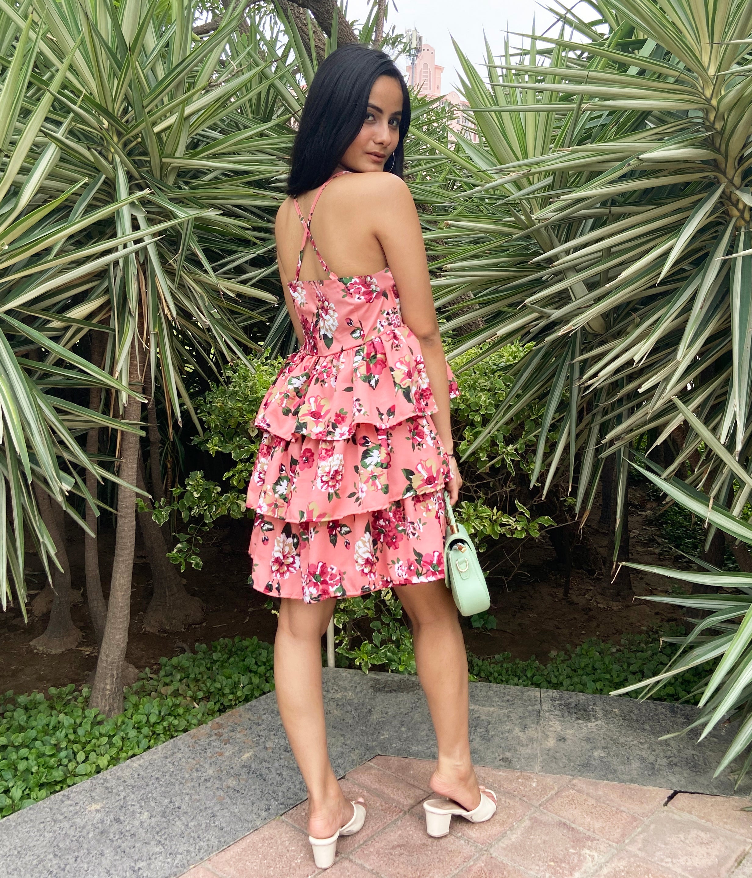 Pink Floral Tiered Dress