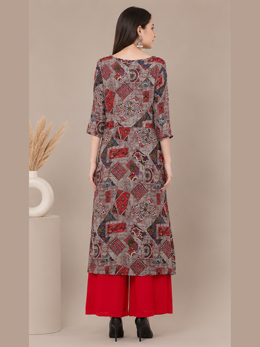 Grey Printed A-line Kurti