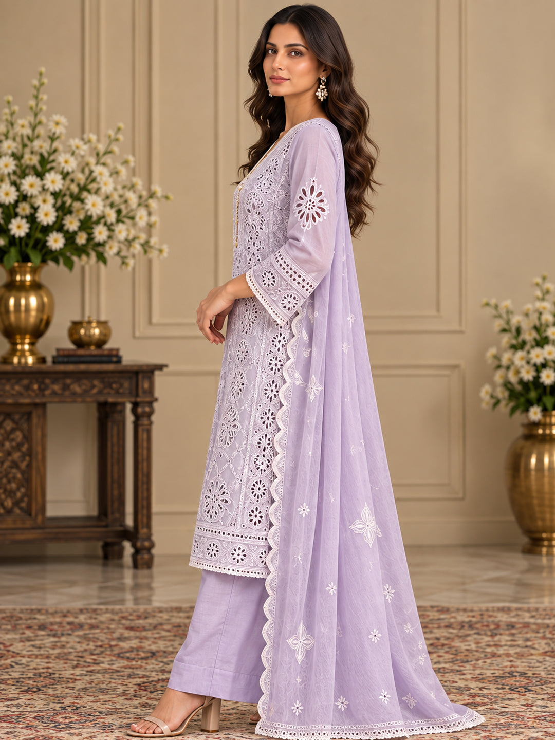 Women Ethnic Motifs Embroidered Regular Thread Work Kurta with Trousers & With Dupatta