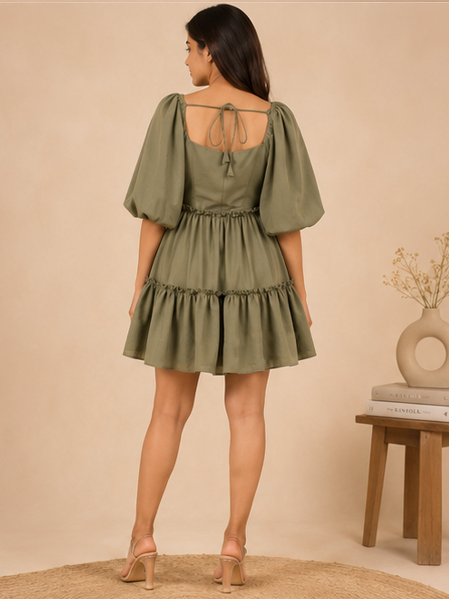 Olive Green Flare Dress