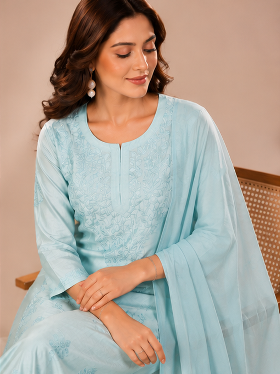 Blue Chikankari Suit Set