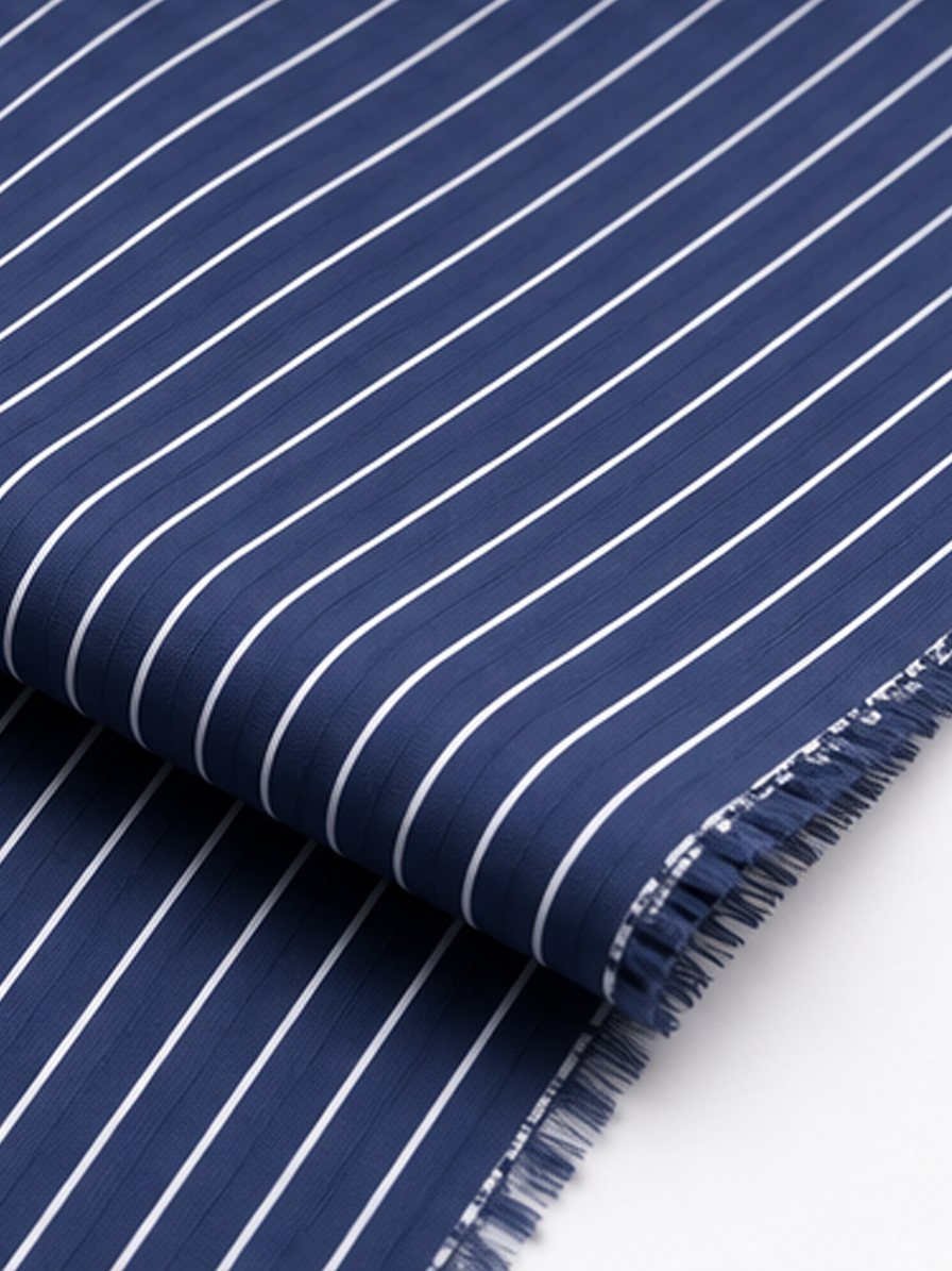 Navy Blue & White Stripes Cotton Fabric