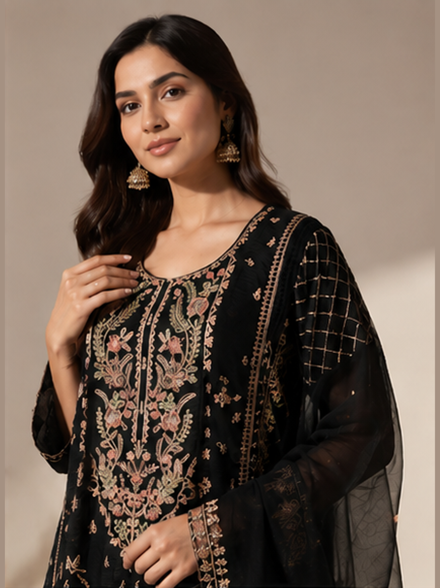 Black Floral Suit Set