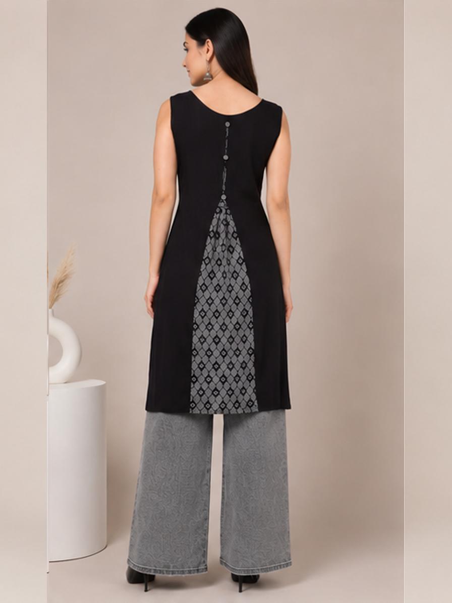 Black and Grey Rayon Kurti